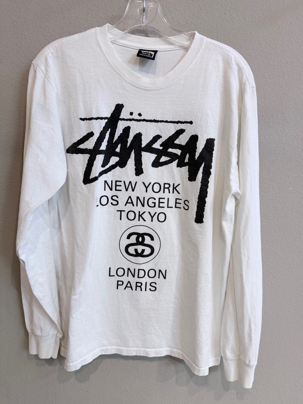 Stussy World Tour Long Sleeve Graphic Tee White Black Size M Streetwear